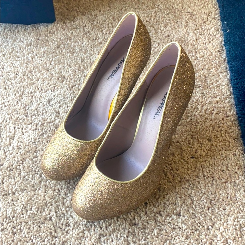 X Appeal champagne glitter heels
